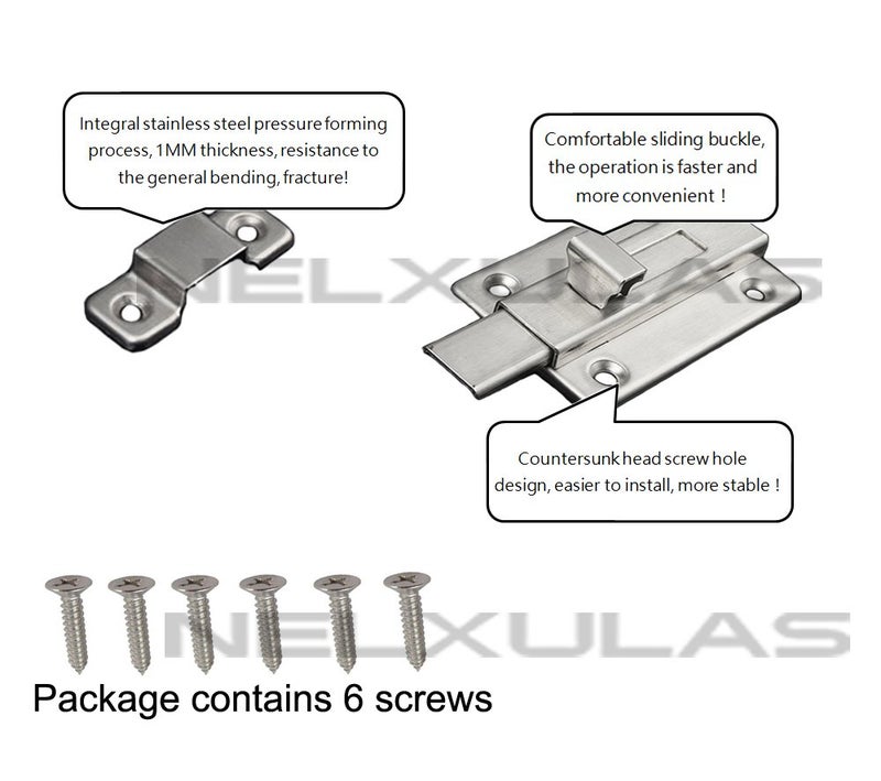 NELXULAS Stainless Steel Door Latch Sliding Lock Barrel Bolt (4-1/5") - Image 5
